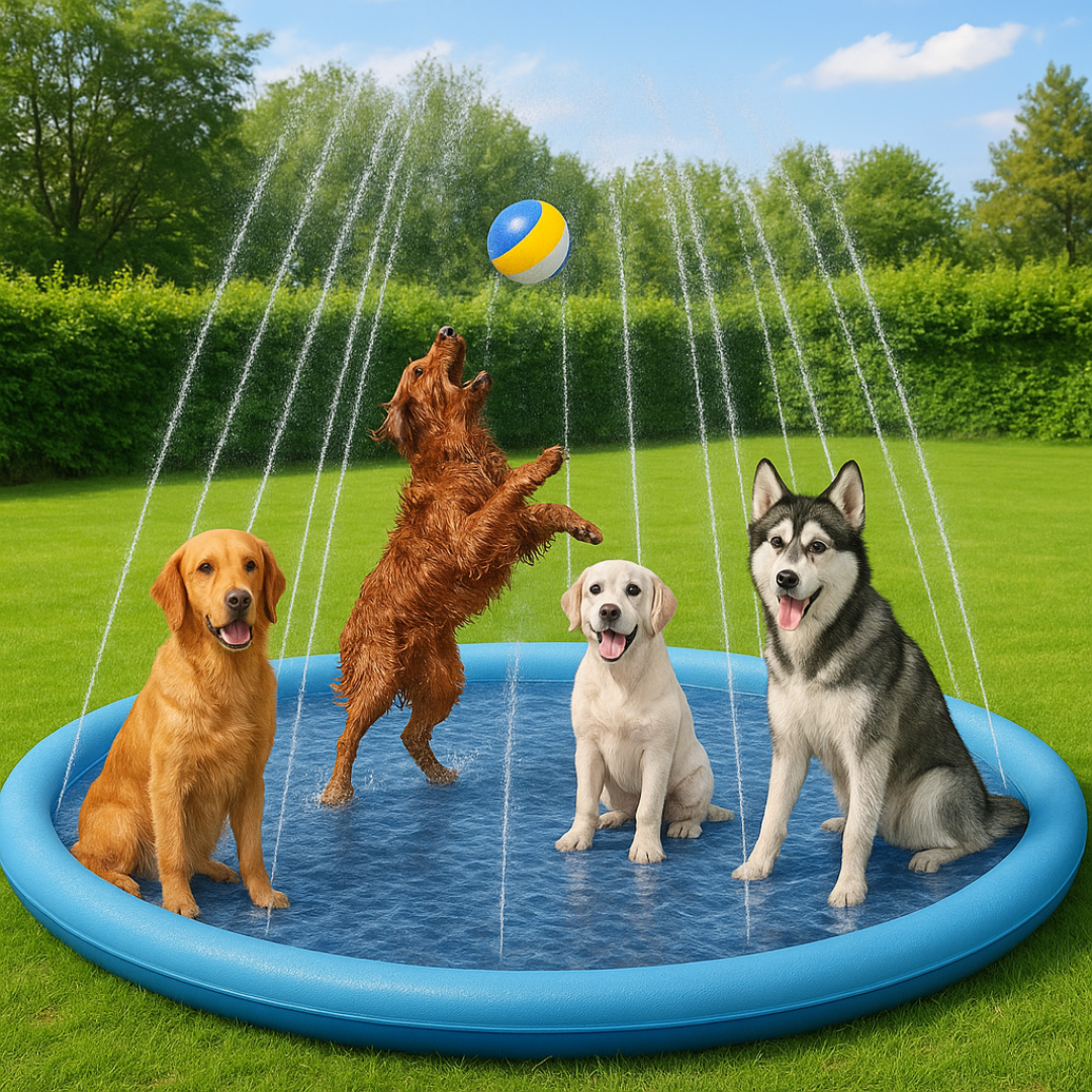 Piscina con rociadores para perros
